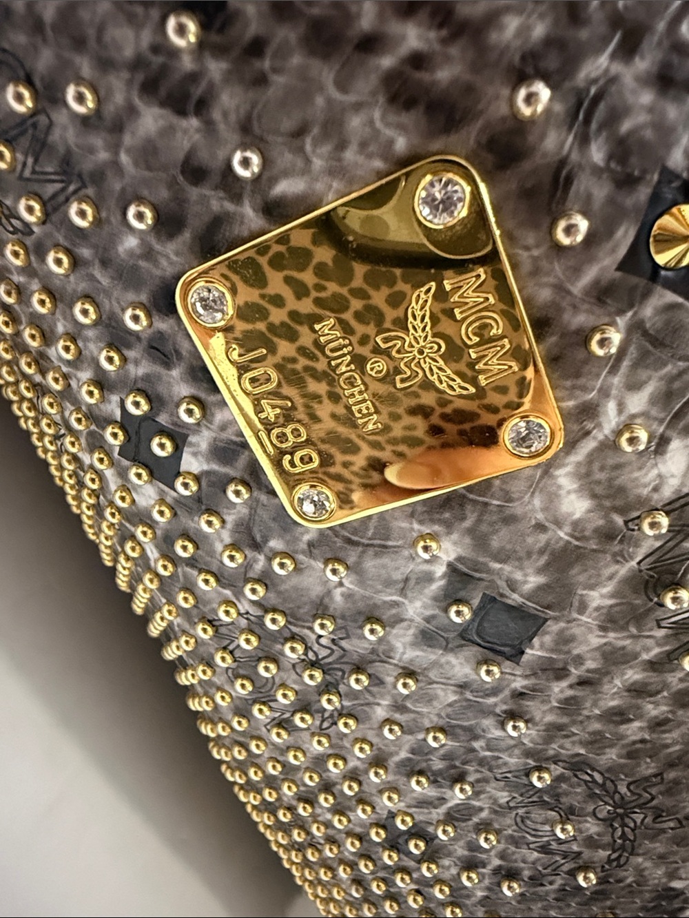 MCM Visetos Python Print Studded Shopper Tote - Picture 3 of 16